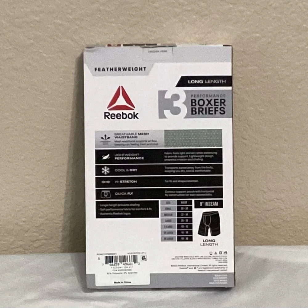 Reebok 3 Pack Black & Grey Performance Boxer Briefs